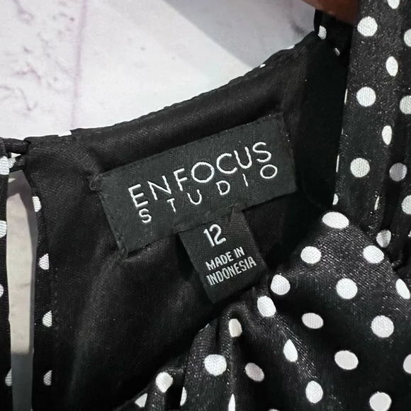 Enfocus Studios Black White Polka Dots‎ Sleeveless Ruffle Dress - Picture 5 of 9